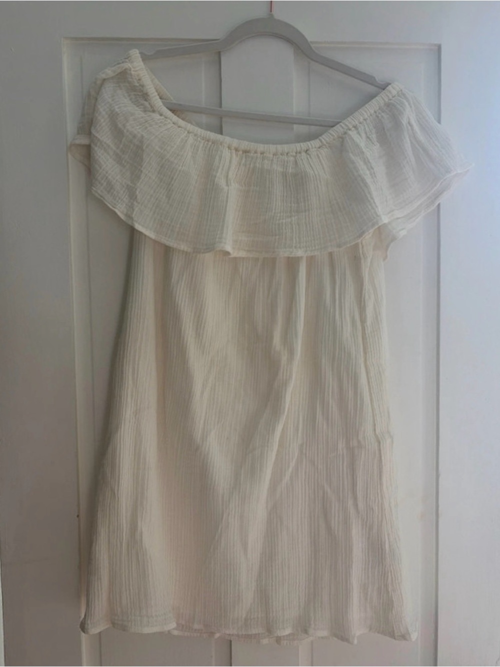 Aerie Off-Shoulder Cream Ruffle Summer Dress